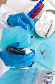 examine blood in the laboratory. Selective focus. medicine.