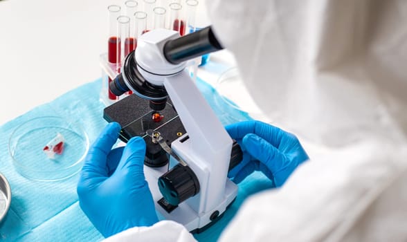 examine blood in the laboratory. Selective focus. medicine.