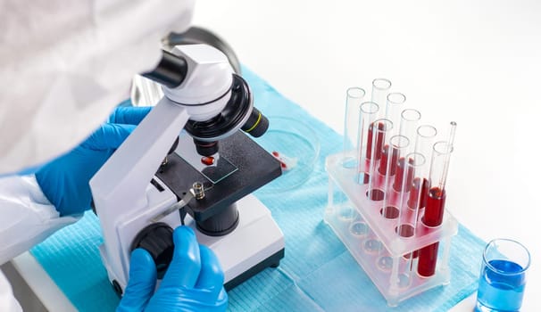 examine blood in the laboratory. Selective focus. medicine.
