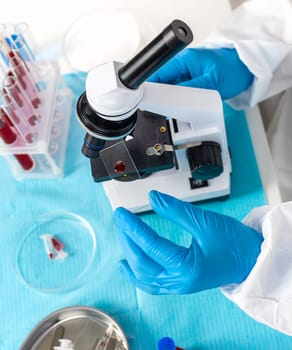 examine blood in the laboratory. Selective focus. medicine.