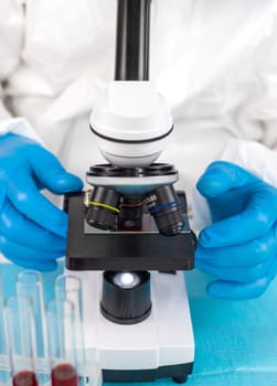 examine blood in the laboratory. Selective focus. medicine.