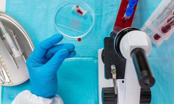 examine blood in the laboratory. Selective focus. medicine.