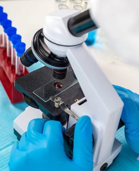 examine blood in the laboratory. Selective focus. medicine.