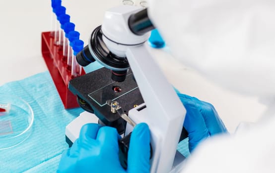 examine blood in the laboratory. Selective focus. medicine.