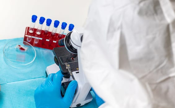examine blood in the laboratory. Selective focus. medicine.