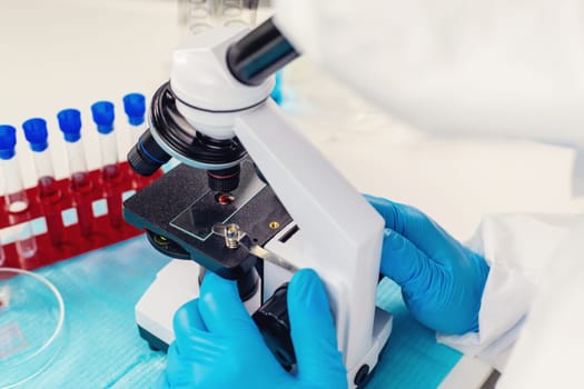 examine blood in the laboratory. Selective focus. medicine.