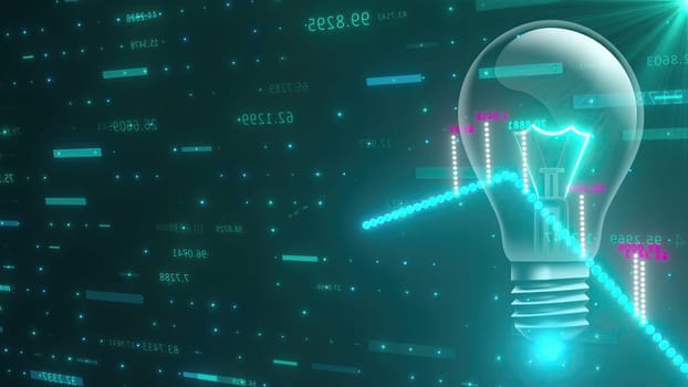 Stock market chart with light bulb. Computer generated 3d render