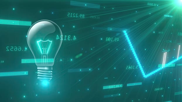 Stock market chart with light bulb. Computer generated 3d render