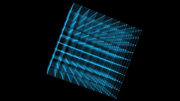 Abstract blue cube with connecting dots. Computer generated 3d render