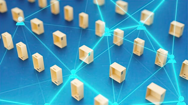 Delivery boxes with connection. Computer generated 3d render