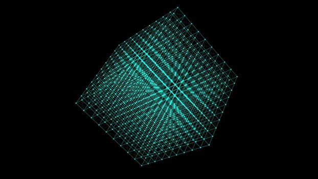 Abstract blue cube with connecting dots. Computer generated 3d render