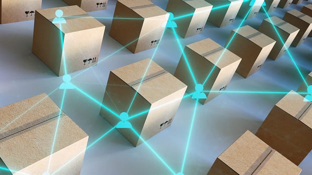 Delivery boxes with connection. Computer generated 3d render