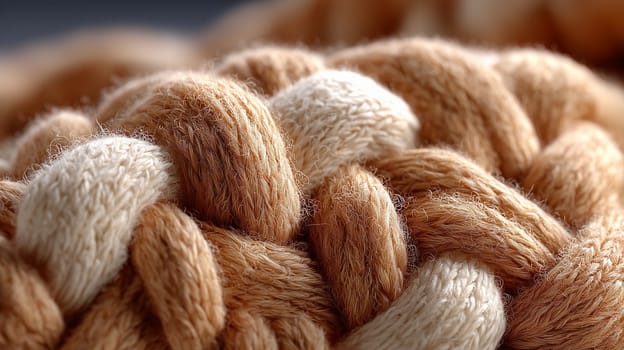 Detailed macro shot of intertwined natural fiber rope showing rough texture, soft light, and warm beige tones.