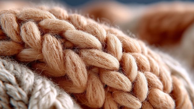 Close-up image of a thick, tan-colored braided rope made from natural fibers, highlighting the coarse texture and twisted strands.
