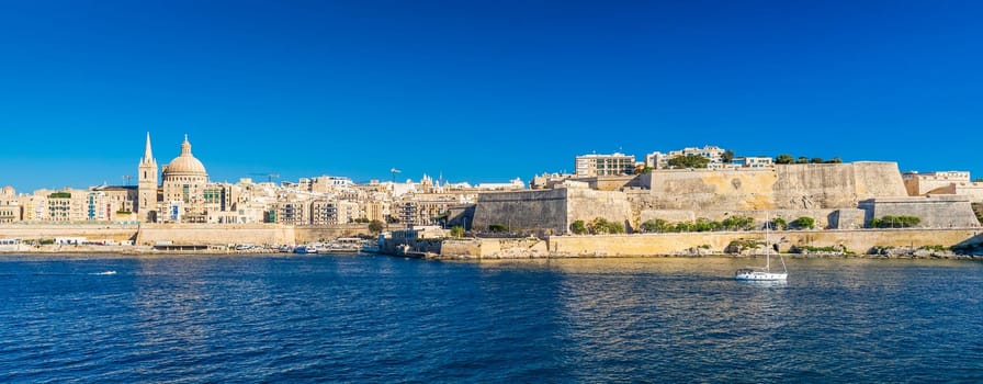 Panoramic view of the Valletta walls, Malta. Cityscape of the capital of Malta.