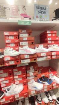 October 22 2024 Hradec Kralove, Czech Republic Europe, Kralov region, Kralovehradecky kraj, Children's Adidas sneakers. High quality photo editorial shotlisttravel travel tourism business company commercial objects