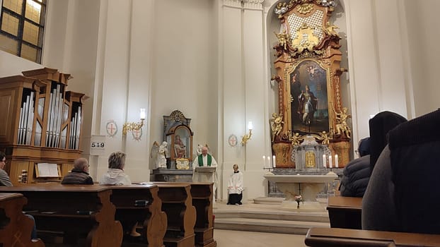 October 22 2024 Hradec Kralove, Czech Republic Europe, Kralov region, Kralovehradecky kraj Church interior service religion architecture indoor travel shotlisttravel place destination objects culture tradition . High quality photo editorial