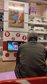 October 22 2024 Hradec Kralove, Czech Republic Europe, Kralov region, Kralovehradecky kraj, Store television viewer. High quality photo person people men business commercial editorial objects