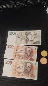 October 22 2024 Hradec Kralove, Czech Republic Europe, Kralov region, Kralovehradecky kraj, Czech currency bills money commercial editorial business finance manager . High quality photo