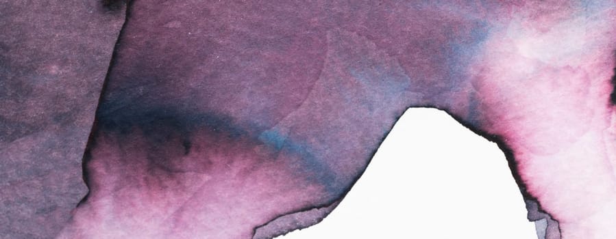 Soft strokes of watercolor create an abstract design with vibrant hues of violet and blue. The blend highlights fluid shapes emerging organically within the artwork during daytime.
