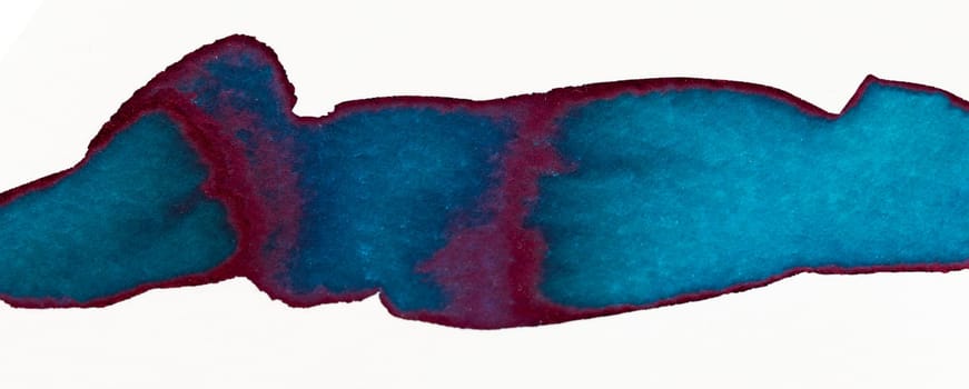 This artwork features a flowing watercolor design that emphasizes rich blue tones blended with deep red accents.