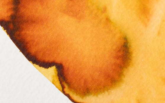 Abstract watercolor art features rich shades of orange and brown, seamlessly blending into one another while creating a warm and inviting atmosphere. The texture adds depth to the composition.