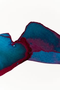 Colorful watercolor artwork displays dynamic blue and deep red shapes blending harmoniously, showcasing fluidity and vibrant colors.