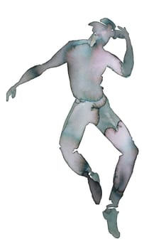 A fluid silhouette of an individual captured in mid-dance, showcasing graceful movement. The soft watercolor hues blend seamlessly, creating an ethereal atmosphere.
