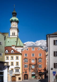 Historic church in the old town of Hall in Tirol (Austria)