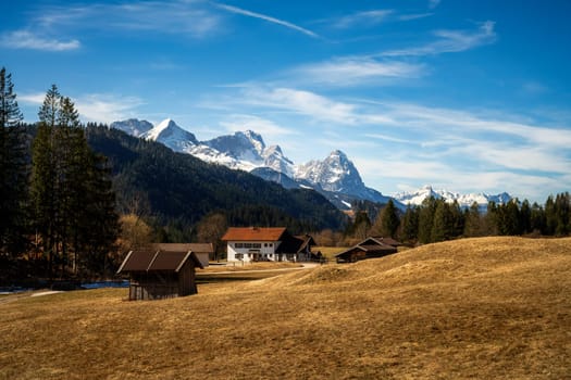 Alpine landscape in Bavaria with view to the Wetterstein mountains