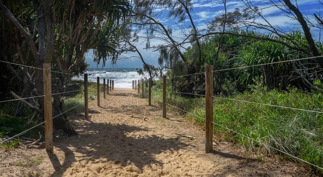 Public pathway to access the beach and surf at Warana Sunshine Coast Queensland on a very stormy cyclonic and rough day