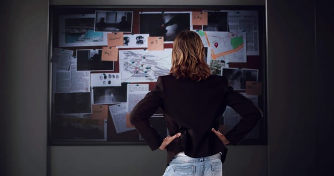 The Private Detective Examining Evidence In Crime Investigation Office