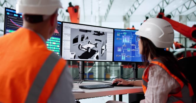 Developing Cutting-edge Automotive Technology With 3D CAD Software At Factory.