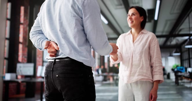 Deceitful Businessman Crosses Fingers During Business Contract Handshake At Sunrise.
