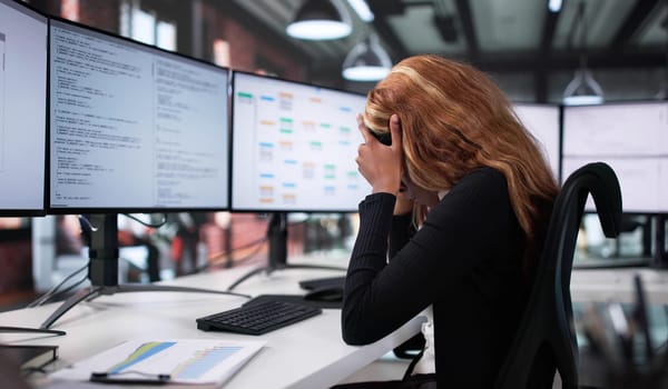 Frustrated Software Developer Coding On Computer, Stressed African American Woman.