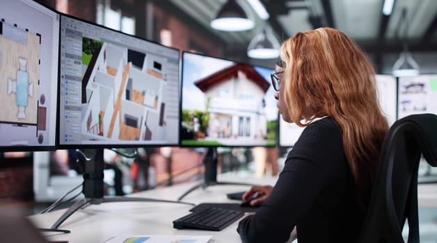 African American Woman Using Interior Design CAD Software On Computer.