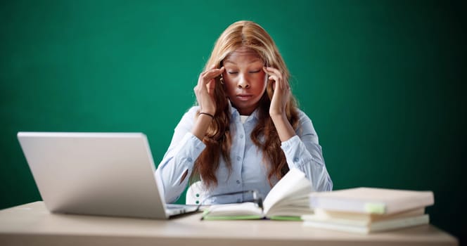 Tired Math Student Teen With Head Ache And Pain Sleeping. Math Tutor Teaching College Student Mathematics