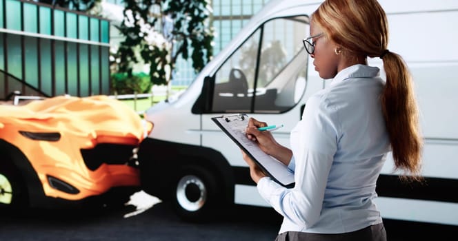 Woman In Garage Examining African Woman's Vehicle After Car Accident.