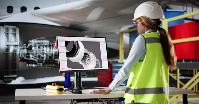 African American Woman Developing Aircraft Designs With Computer Technology. Mobile Technician Monitoring Safety Checks