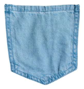 Close up of back pocket of light colored jeans on isolated background