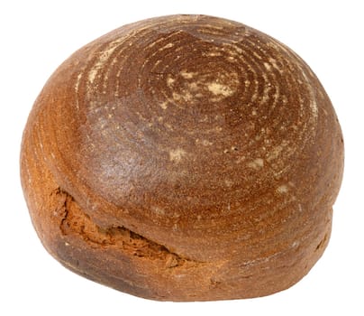 Round loaf of rye bread with a distinctive pattern on the crust. Isolated background 