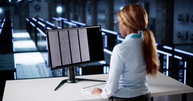 African American Woman Coding AI Technology In Cloud Computer Server.