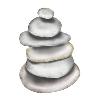 Stone pyramid watercolor illustration. Hand drawn sea rock on white background. Nature clip art. Ideal for posters and spa salon decoration. High quality illustration