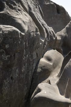 Scenery view of An unusual outcrop of natural sandstone rocks on Wellington Rocks at Tunbridge Wells Common. use it as your Wallpaper, Poster and Space for text, Selective focus.
