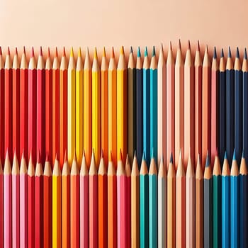 A vibrant arrangement of colorful crayons, perfectly aligned. Ideal for creative projects, art supplies and displaying diversity and creativity.