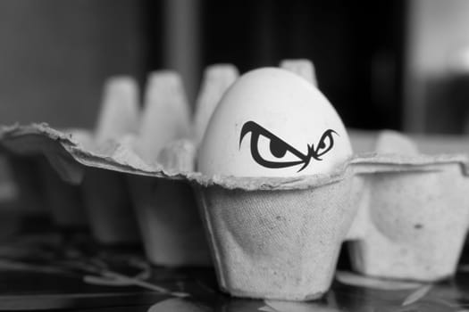 The photograph captures the essence of light and shadow as it plays across two eggs, highlighting their contours and creating a stark, yet beautiful, monochrome scene.