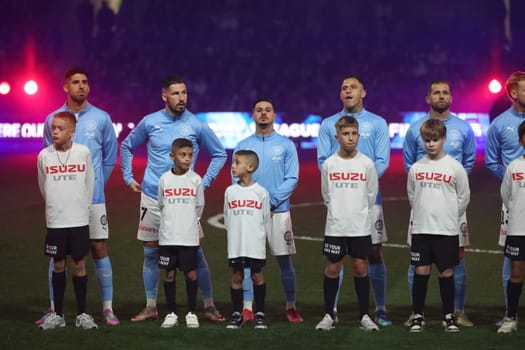 MELBOURNE, AUSTRALIA - MAY 31: Melbourne City team ahead of the A-League Men's Grand Final match between Melbourne City and Melbourne Victory at AAMI Park on May 31, 2025, in Melbourne, Australia.