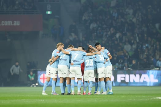 MELBOURNE, AUSTRALIA - MAY 31: Melbourne City team ahead of the A-League Men's Grand Final match between Melbourne City and Melbourne Victory at AAMI Park on May 31, 2025, in Melbourne, Australia.