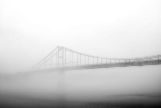 The thick fog lends an air of mystery to the scene, softening the edges of the landscape and blurring the boundaries between reality and imagination.