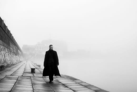 A Solitary Figure in the Mist. High quality photo